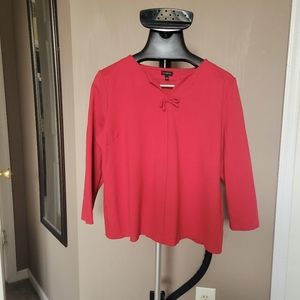 Talbots Red Ponte knit top w/ bow, Size L